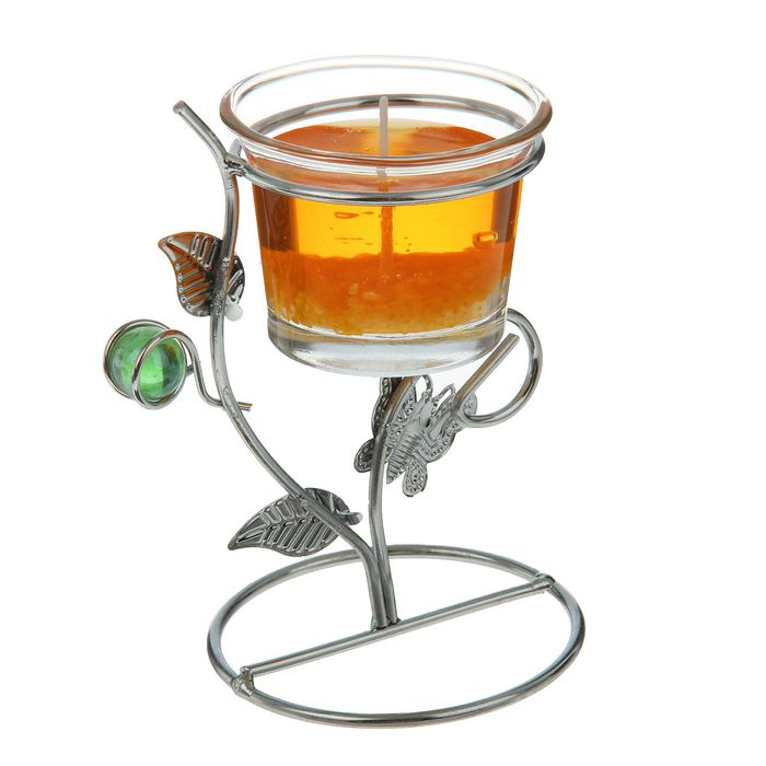 Подсвечник с гелевой свечой "Бабочка", цвет оранжевый