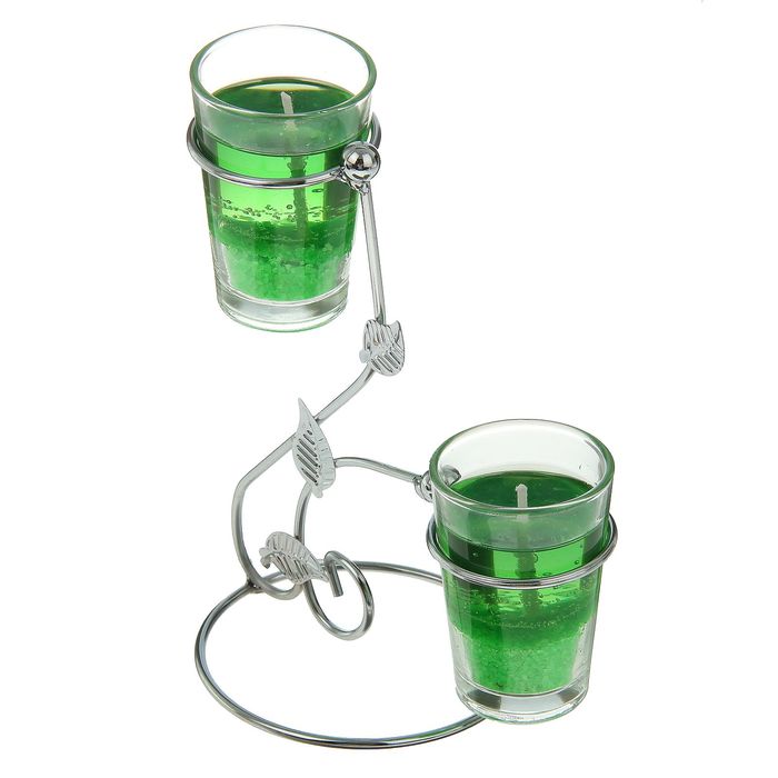 Подсвечник с гелевыми свечами "Завитки", цвет зеленый