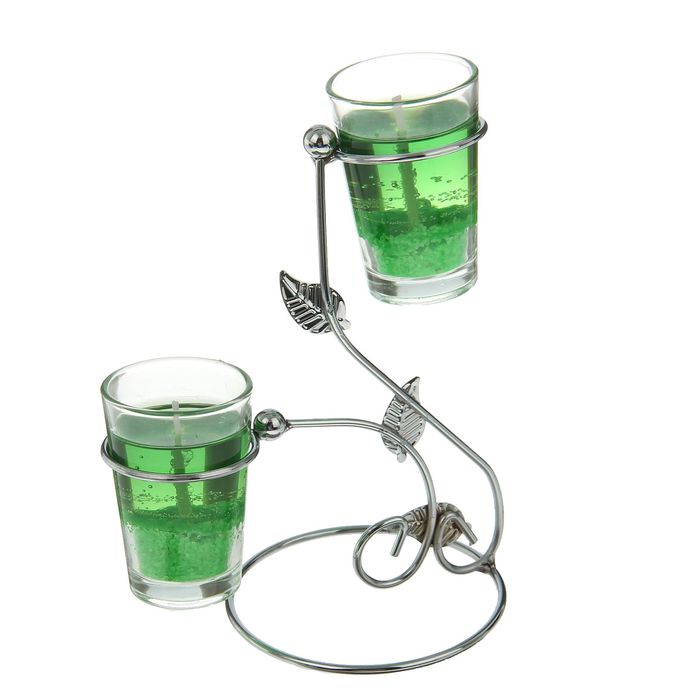 Подсвечник с гелевыми свечами "Завитки", цвет зеленый