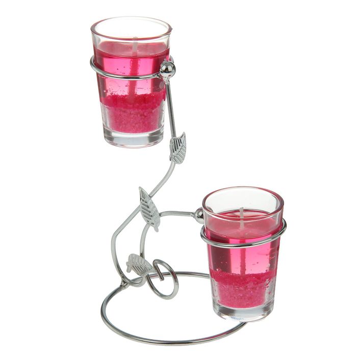 Подсвечник с гелевыми свечами "Завитки", розовый