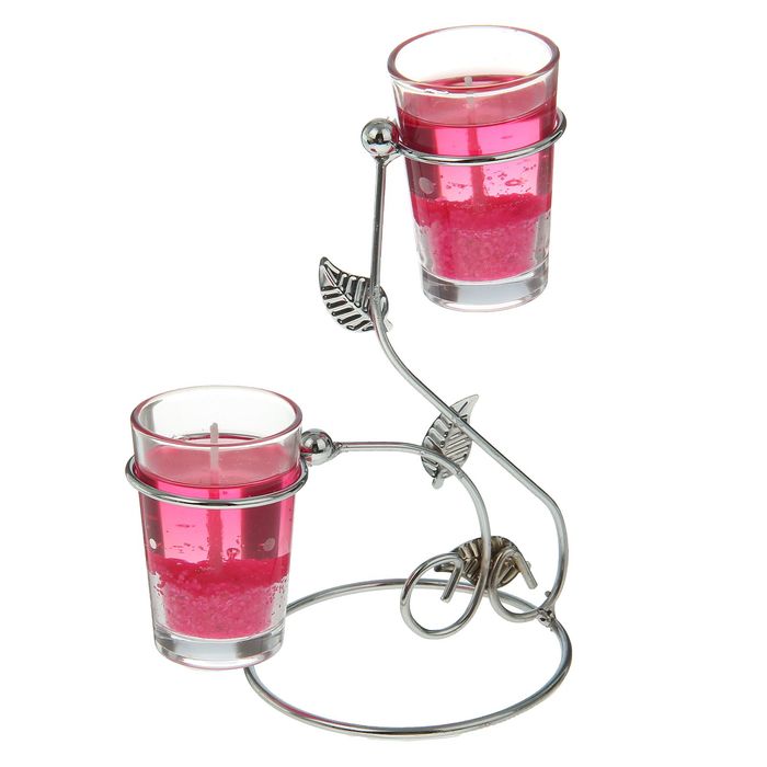 Подсвечник с гелевыми свечами "Завитки", розовый