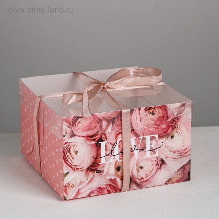 Коробка на 4 капкейка, кондитерская упаковка «LOVE», 16 х 16 х 10 см коробка на 4 капкейка ja t aime 16 × 16 × 10 см