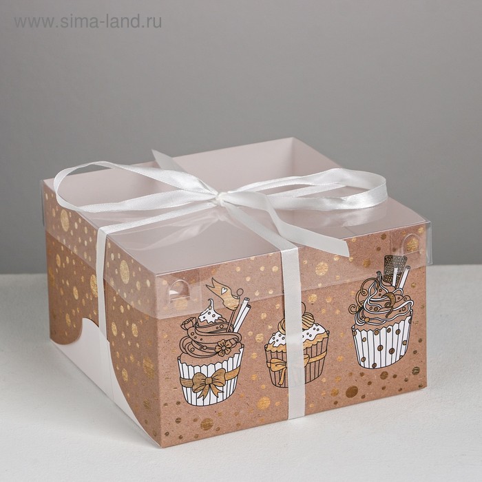 Коробка на 4 капкейка, кондитерская упаковка «Милой сластене», 16 х 16 х 10 см коробка на 4 капкейка ja t aime 16 × 16 × 10 см