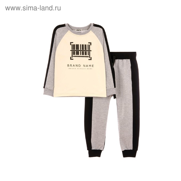 Комплект для девочек из свитшота и брюк, рост 110-116 см, цвет серо-чёрный