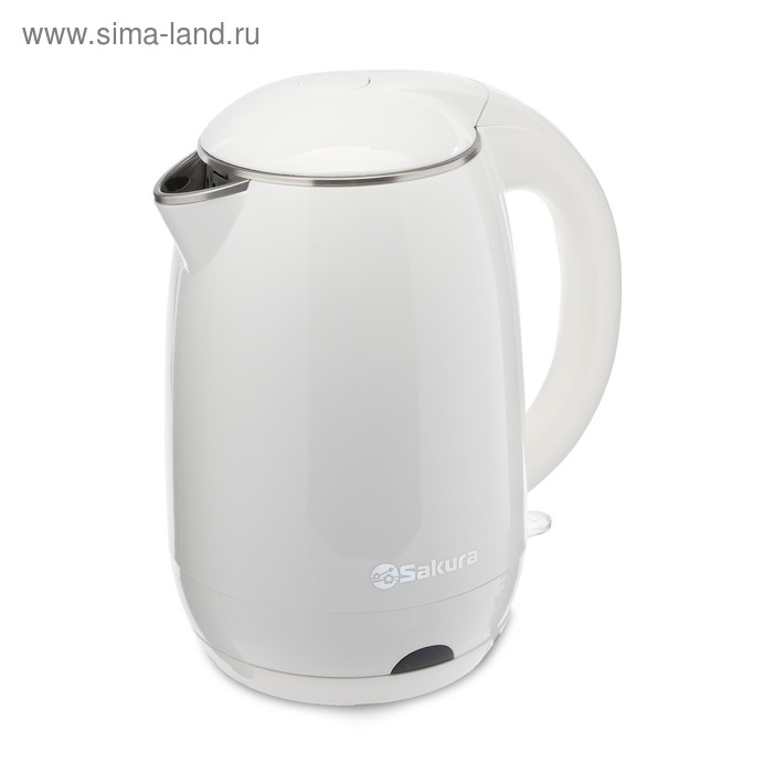 Чайник электрический Sakura SA-2157W, пластик, колба металл, 1.8 л, 2000 Вт, белый