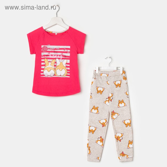 фото Пижама для девочки (футболка, брюки), цвет розовый/серый, рост 116 см мануфактурная лавка