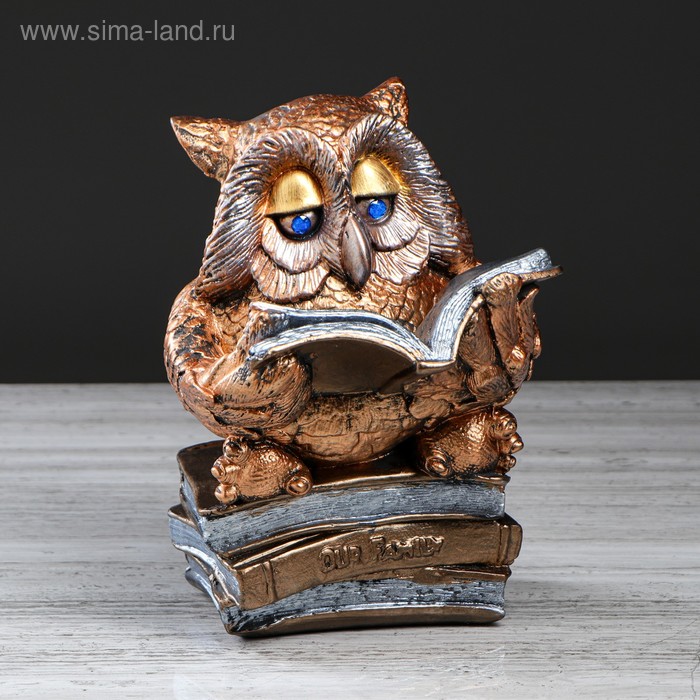фото Статуэтка "сова читающая книгу" бронзовый цвет, 26 см premium gips