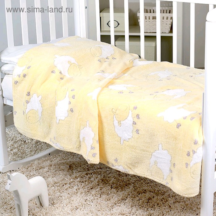 фото Плед-покрывало, размер 100 × 150 см, принт барашки на жёлтом baby nice