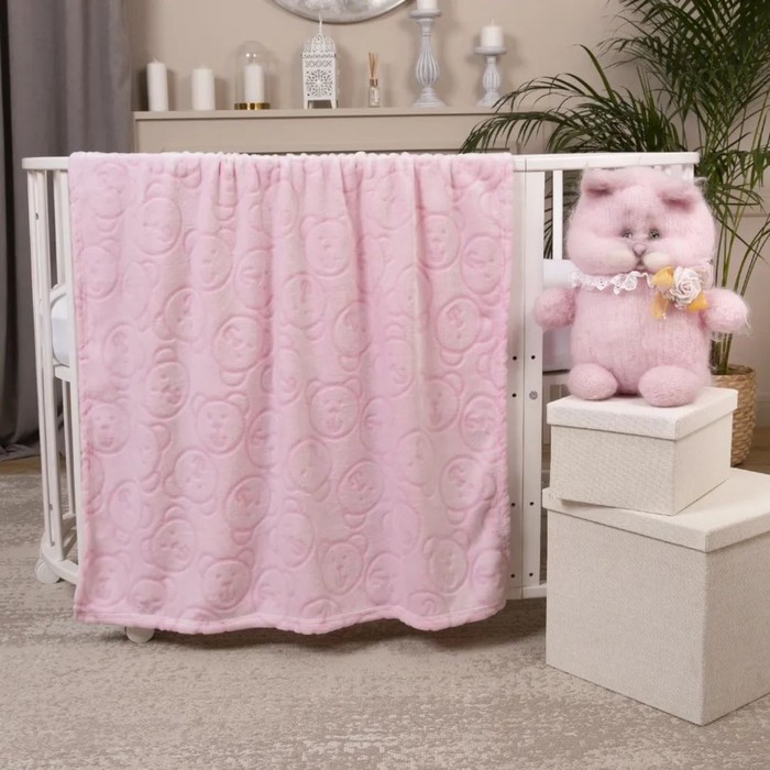 фото Плед-покрывало, размер 100 × 140 см, принт мишки, розовый baby nice