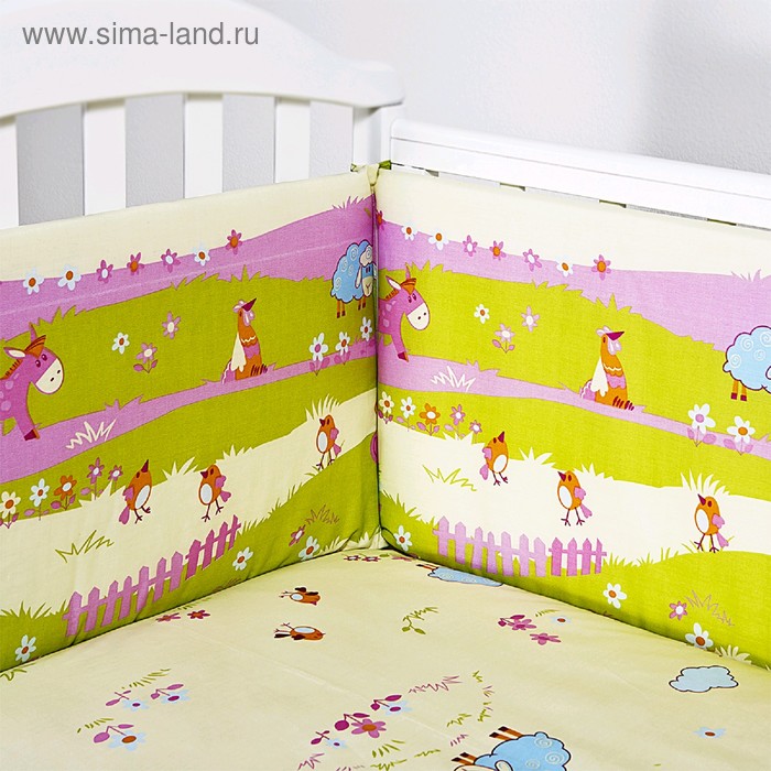 Бортик в кроватку «Ферма», размер 120×35 см-2 шт, 60×35 см-2 шт, розовый