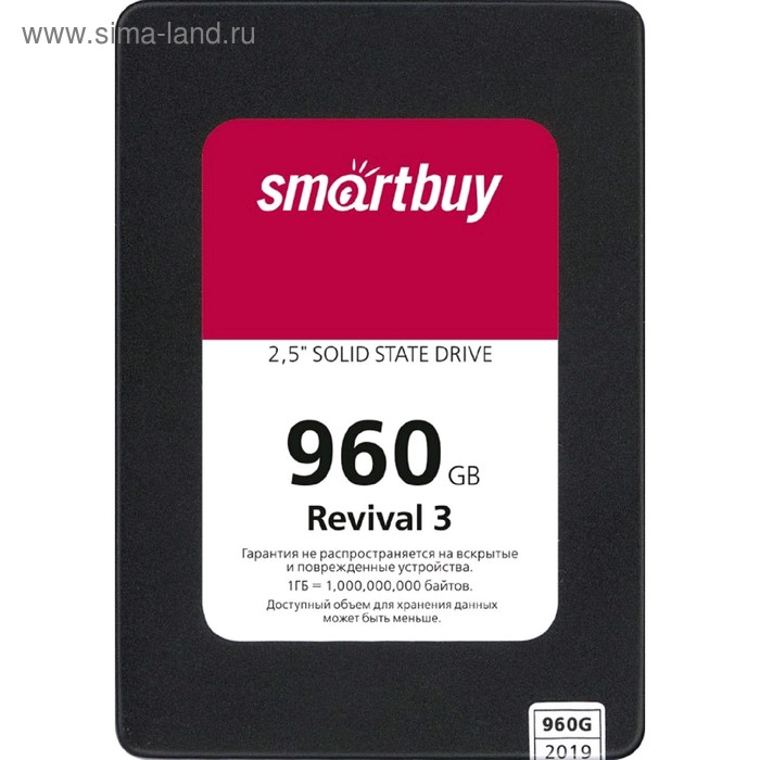 Накопитель SSD SmartBuy Revival3 SB960GB-RVVL3-25SAT3, 960Гб, SATA-III, 2,5, 3D TLC накопитель ssd smartbuy revival 2 240gb sb240gb rvvl2 25sat3 sata iii