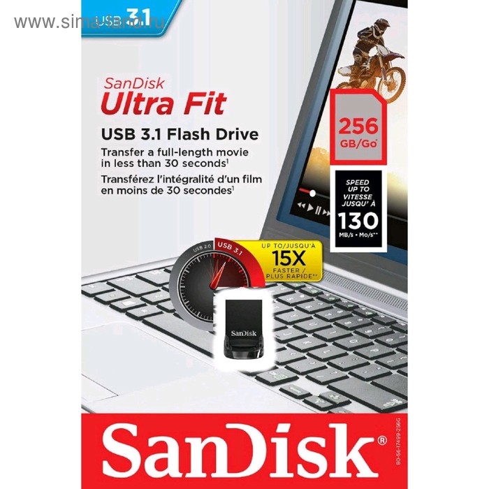

Флешка USB 3.1 SanDisk Cruzer Ultra Fit SDCZ430-256G-G46, 256Гб, чёрный