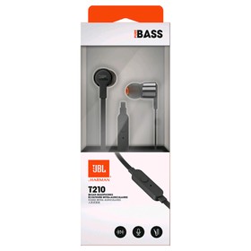 

Наушники JBL T210 Black вакуумные, с микрофоном, проводные, чёрные