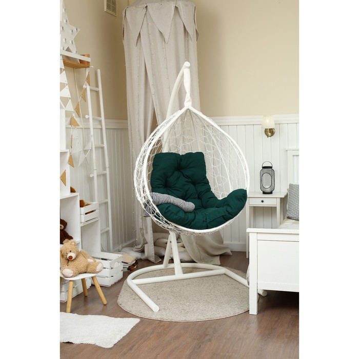 фото Подвесное кресло «бароло», капля, цвет белый, подушка зелёная кемпинггрупп