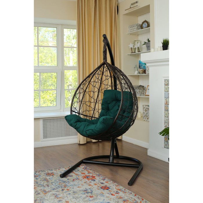 фото Подвесное кресло «бароло», капля, цвет коричневый, подушка зелёная кемпинггрупп