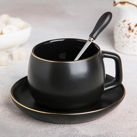 Чайная пара «Мати», чашка 280 мл, блюдце 13,5×1,5 см, ложка, цвет чёрный