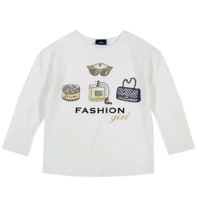 

Лонгслив для девочек, рост 116 см, цвет белый, принт Fashion girl