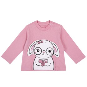 

Лонгслив для девочек, рост 74 см, цвет розовый, принт зайка