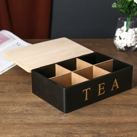 

Шкатулка дерево с делениями "Чайная" чёрная с золотом 7,5х15х23 см