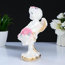 

Фигура "Ангел с корзиной внизу" бело-золотой, 21х11х13см