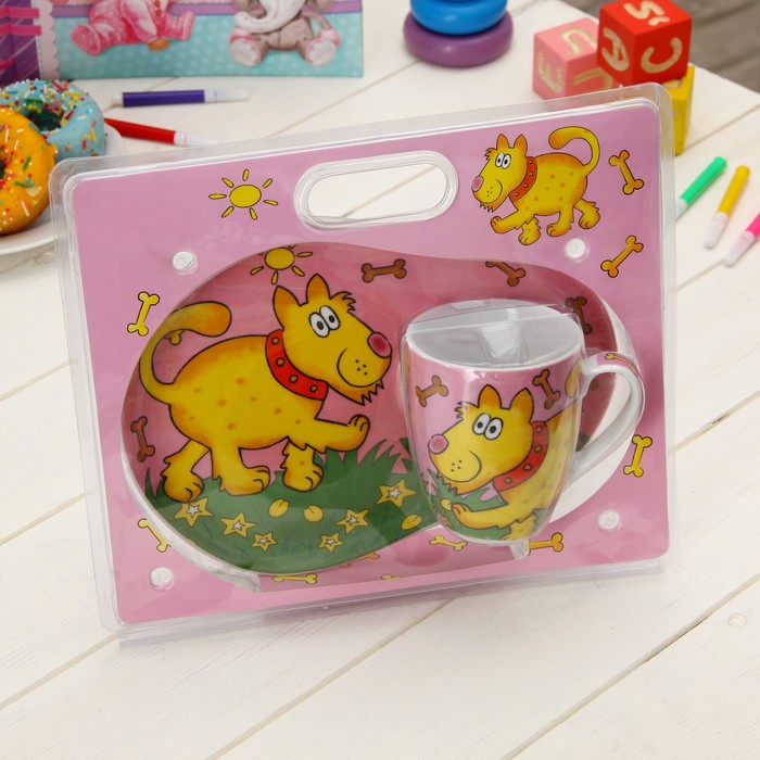 Набор детской посуды "Дружок", 2 предмета: кружка 300 мл, блюдце