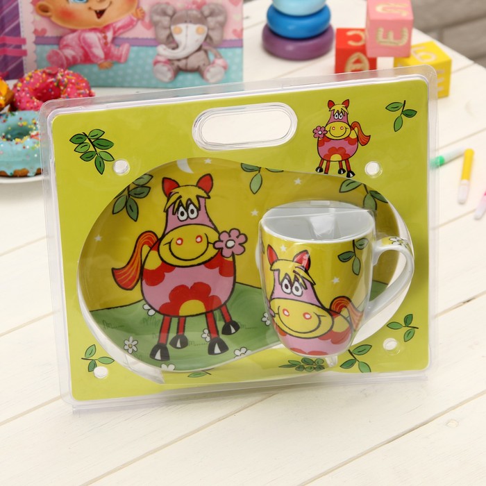 Набор детской посуды "Лошадка", 2 предмета: кружка 300 мл, блюдце