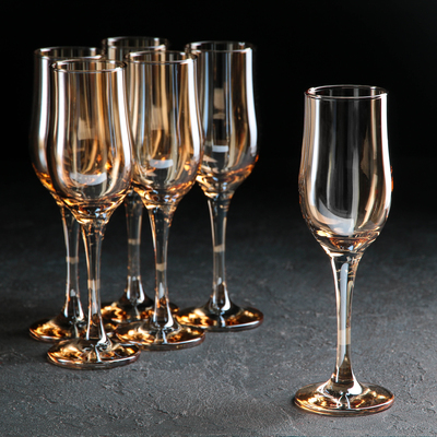 Набор бокалов для шампанского «Гладкость», 200 мл, 6 шт, цвет янтарь