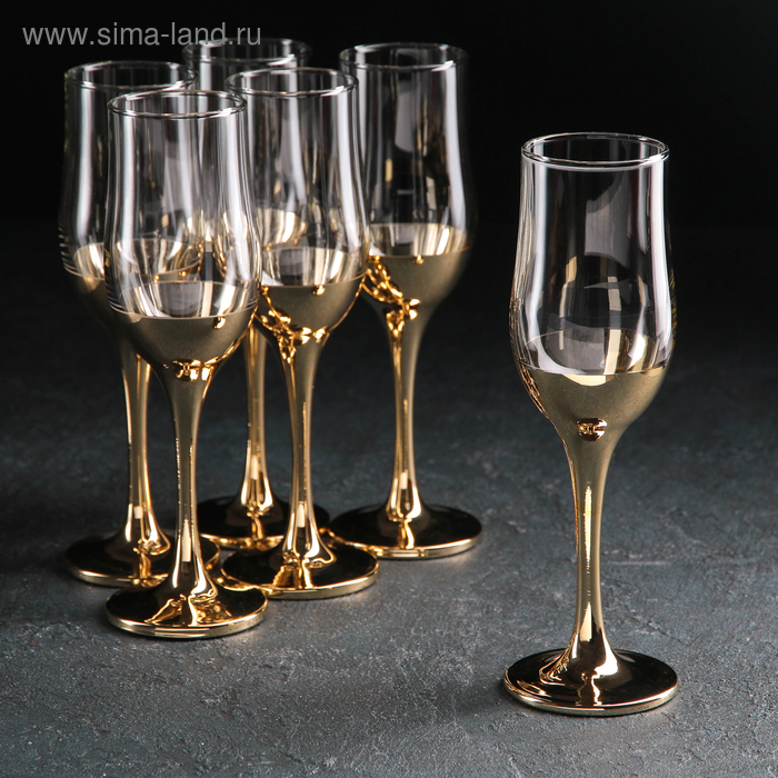 фото Набор бокалов для шампанского «поло», 200 мл, 6 шт, золото гусь-хрустальный стекольный завод