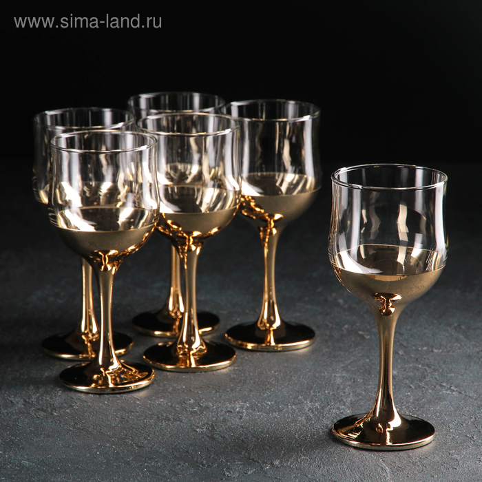 фото Набор бокалов для вина «поло», 250 мл, 6 шт, золото гусь-хрустальный стекольный завод