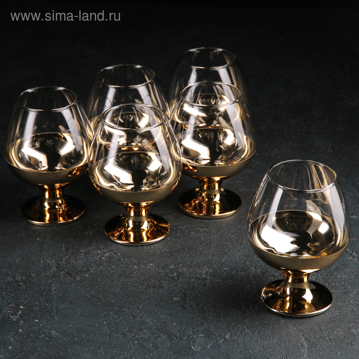 фото Набор бокалов для бренди «поло», 400 мл, 6 шт, золото гусь-хрустальный стекольный завод