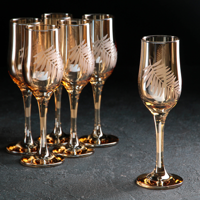Набор бокалов для шампанского «Папоротник», 200 мл, 6 шт, цвет янтарь