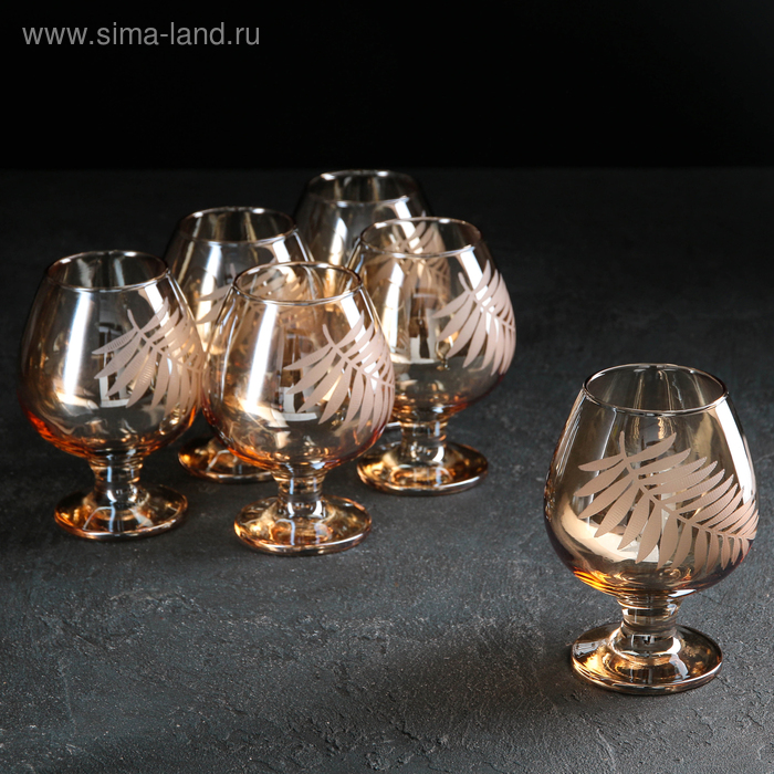 Набор бокалов для бренди «Папоротник», 400 мл, 6 шт, цвет янтарный