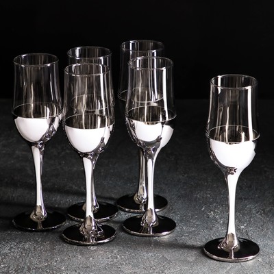 Набор бокалов для шампанского «Поло», 200 мл, 6 шт, серебро