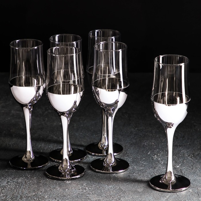 Набор бокалов для шампанского «Поло», 200 мл, 6 шт, цвет серебряный