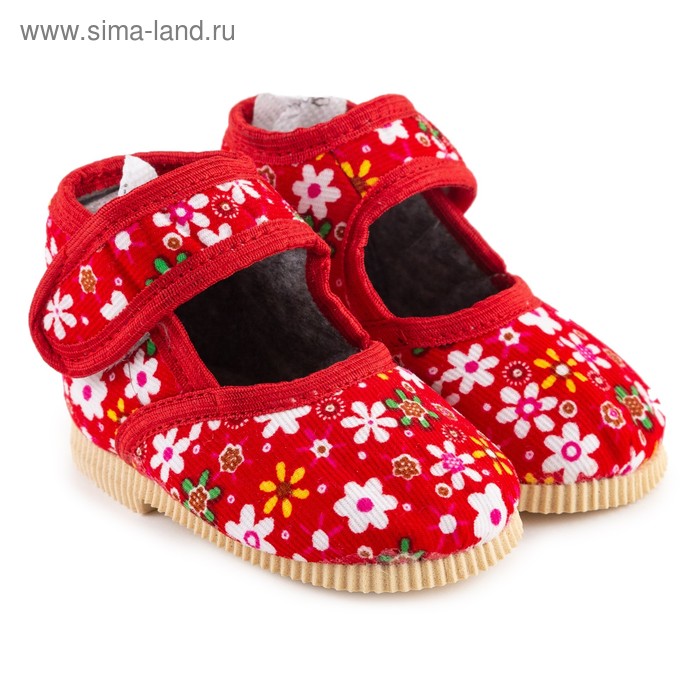 фото Тапочки детские, цвет красный/цветочек, размер 19,5 сандра