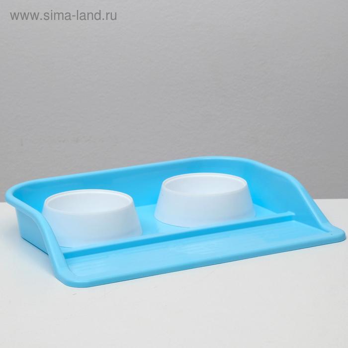 фото Набор: миски+ лоток "феликс", 0,3 л 41 x 30 x 6 голубой лоток + белые миски zoo plast