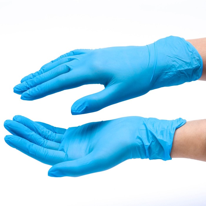 Медицинские перчатки нитриловые BENOVY текстурированные на пальцах, голубые, L, 50 пар