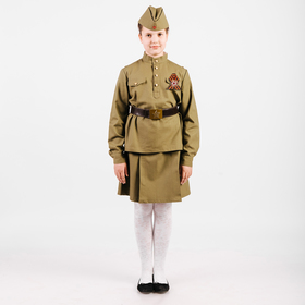 

Костюм пехотинца для девочки, эконом, гимнастёрка, юбка, пилотка, ремень, брошь, рост 86 см