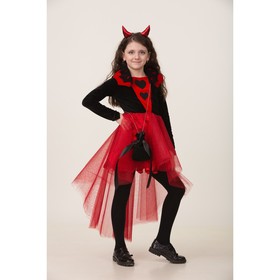 Карнавальный костюм «Дьяволица», платье, ободок с рожками, сумочка, р. 32, рост 128 см