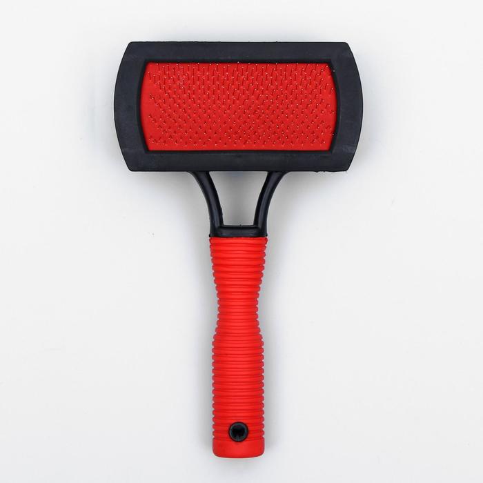 Двусторонняя пуходёрка-щетка с резиновой ручкой 10 х 16,5 см, микс цветов