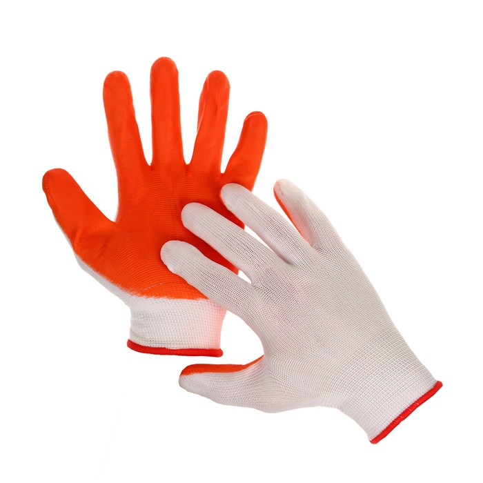 Перчатки нейлоновые, с нитриловым обливом, размер 8, оранжевые