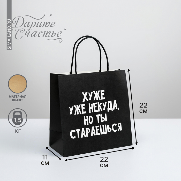 

Пакет подарочный, упаковка, «Хуже уже некуда», 22 х 22 х 11 см