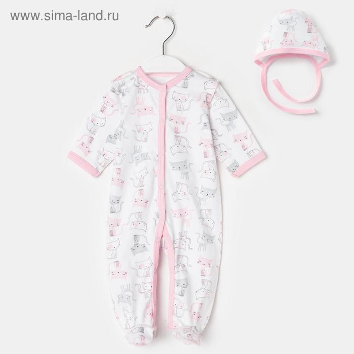 фото Комплект (чепчик, комбинезон) для новорожденных, цвет белый/розовый, рост 62 см юниор текстиль