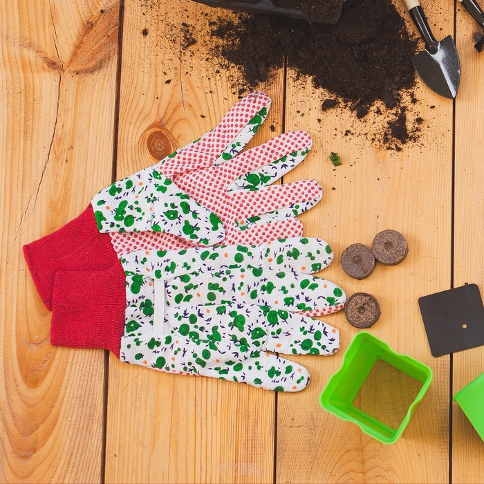 Перчатки текстильные, с ПВХ точками, с усиленной манжетой, размер 9