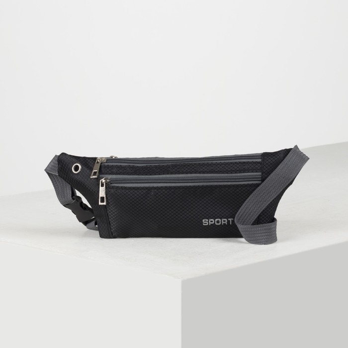 

Сумка поясная, 2 отдела на молниях, цвет чёрный