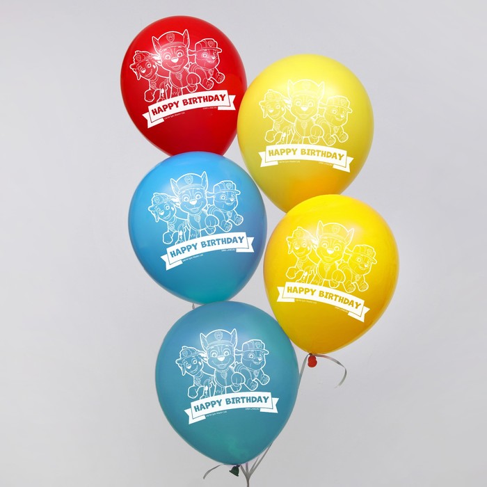 Воздушные шары "Happy birthday", Щенячий патруль 12 дюйм (набор 5 шт)