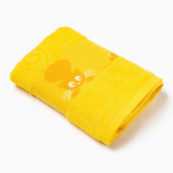 Полотенце махровое с бордюром «Кошки» цвет жёлтый, 50х90см
