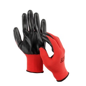 Перчатки нейлоновые, с резиновым обливом, размер 10, чёрно-красные, Greengo