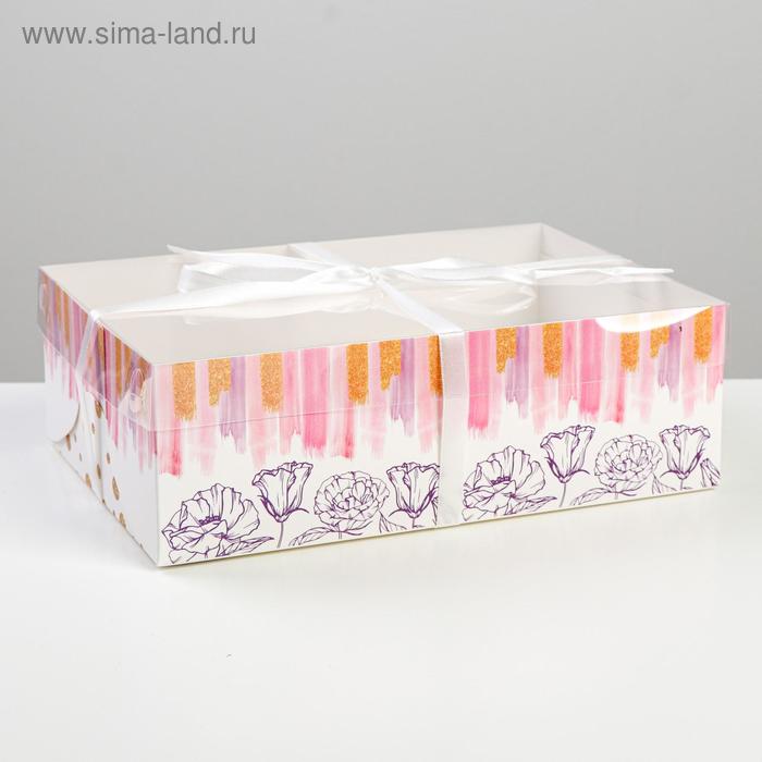 

Коробка на 6 капкейков «Flower patterns», 23 × 16 × 7.5 см