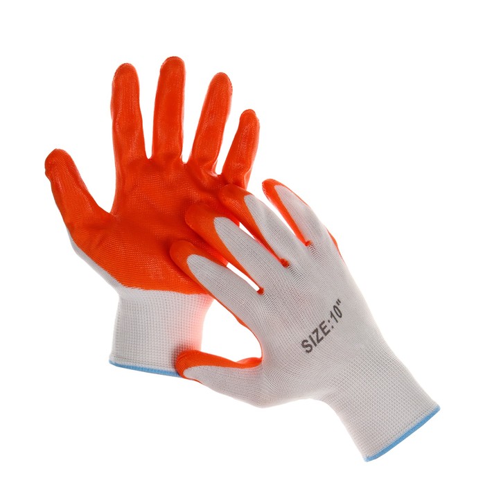 фото Перчатки нейлоновые, с нитриловым обливом, размер 10, оранжевые greengo
